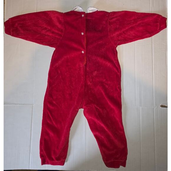 Vintage Carter's Red Velour Christmas Bear Pajamas Satin Collar 18 months - Picture 4 of 7
